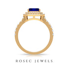 Vintage Looking Lab Created Blue Sapphire and Diamond Engagement Ring AAAA - Rosec Jewels