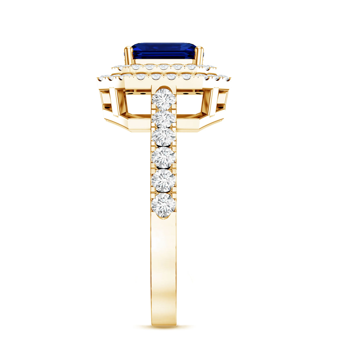 Vintage Looking Lab Created Blue Sapphire and Diamond Engagement Ring AAAA - Rosec Jewels