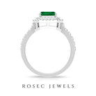 Asscher Cut 6 Carat Lab Created Emerald Engagement Ring with Diamond Double Halo AAAA - Rosec Jewels