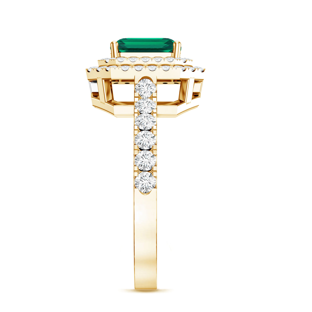 Asscher Cut 6 Carat Lab Created Emerald Engagement Ring with Diamond Double Halo AAAA - Rosec Jewels