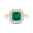 Asscher Cut 6 Carat Lab Created Emerald Engagement Ring with Diamond Double Halo AAAA - Rosec Jewels