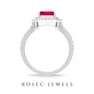 4.8 Carat Asscher Cut Lab Ruby Double Halo Engagement Ring with Diamond AAAA - Rosec Jewels