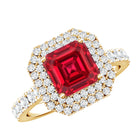 4.8 Carat Asscher Cut Lab Ruby Double Halo Engagement Ring with Diamond AAAA - Rosec Jewels