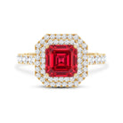 4.8 Carat Asscher Cut Lab Ruby Double Halo Engagement Ring with Diamond AAAA - Rosec Jewels