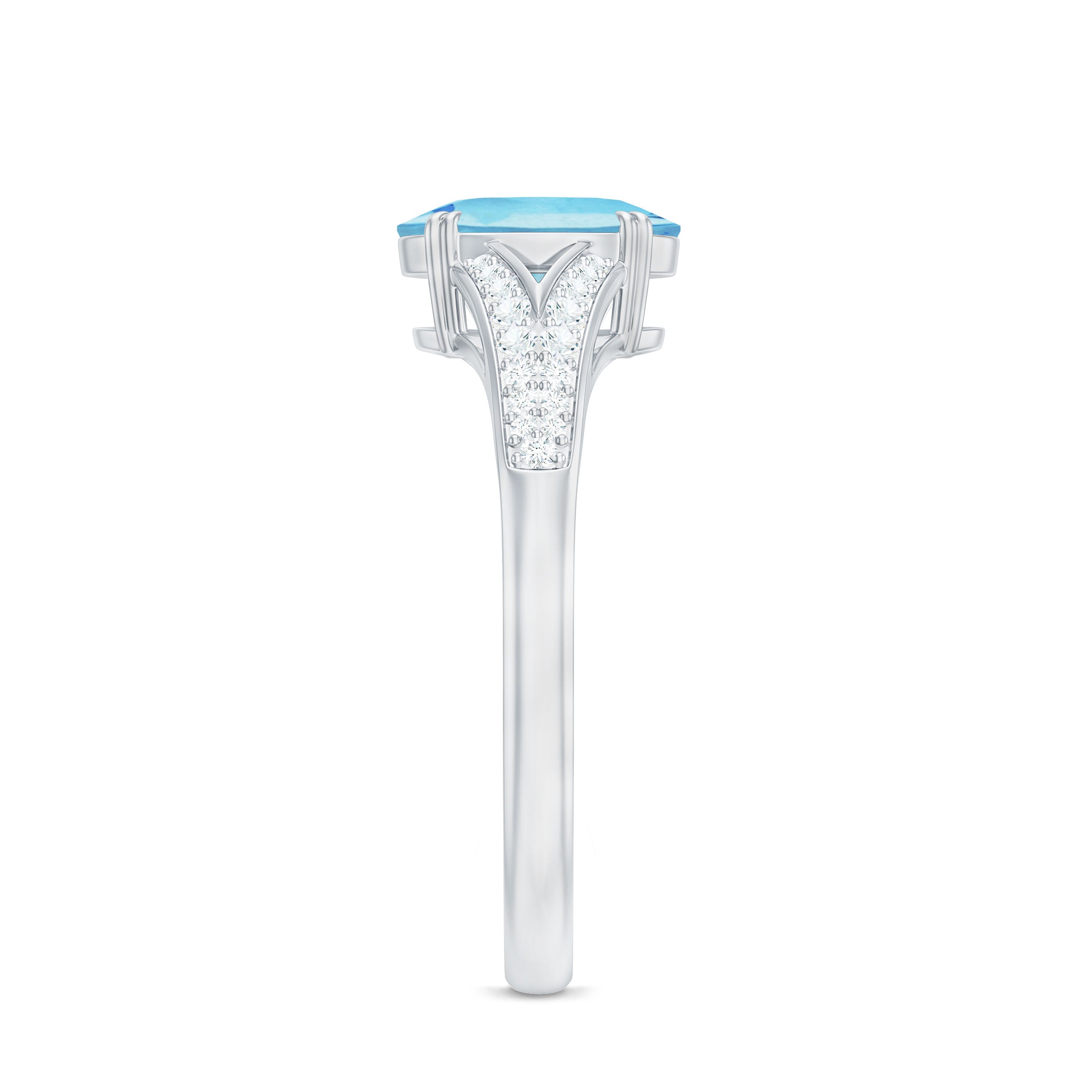 Genuine 1 Carat Oval Aquamarine Engagement Ring with Diamond Split Shank AAA - Rosec Jewels