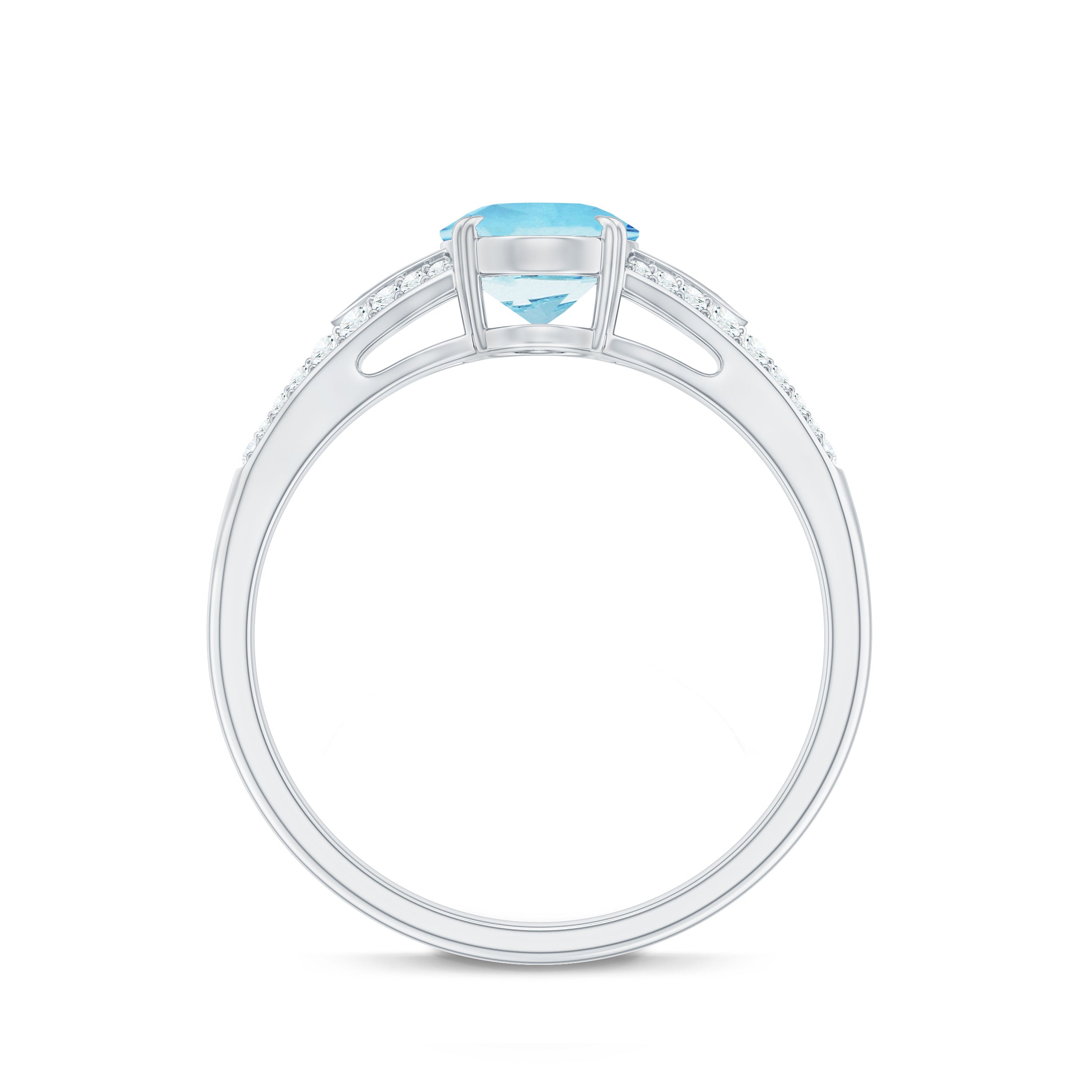 Genuine 1 Carat Oval Aquamarine Engagement Ring with Diamond Split Shank AAA - Rosec Jewels