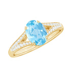 Genuine 1 Carat Oval Aquamarine Engagement Ring with Diamond Split Shank AAA - Rosec Jewels