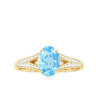 Genuine 1 Carat Oval Aquamarine Engagement Ring with Diamond Split Shank AAA - Rosec Jewels