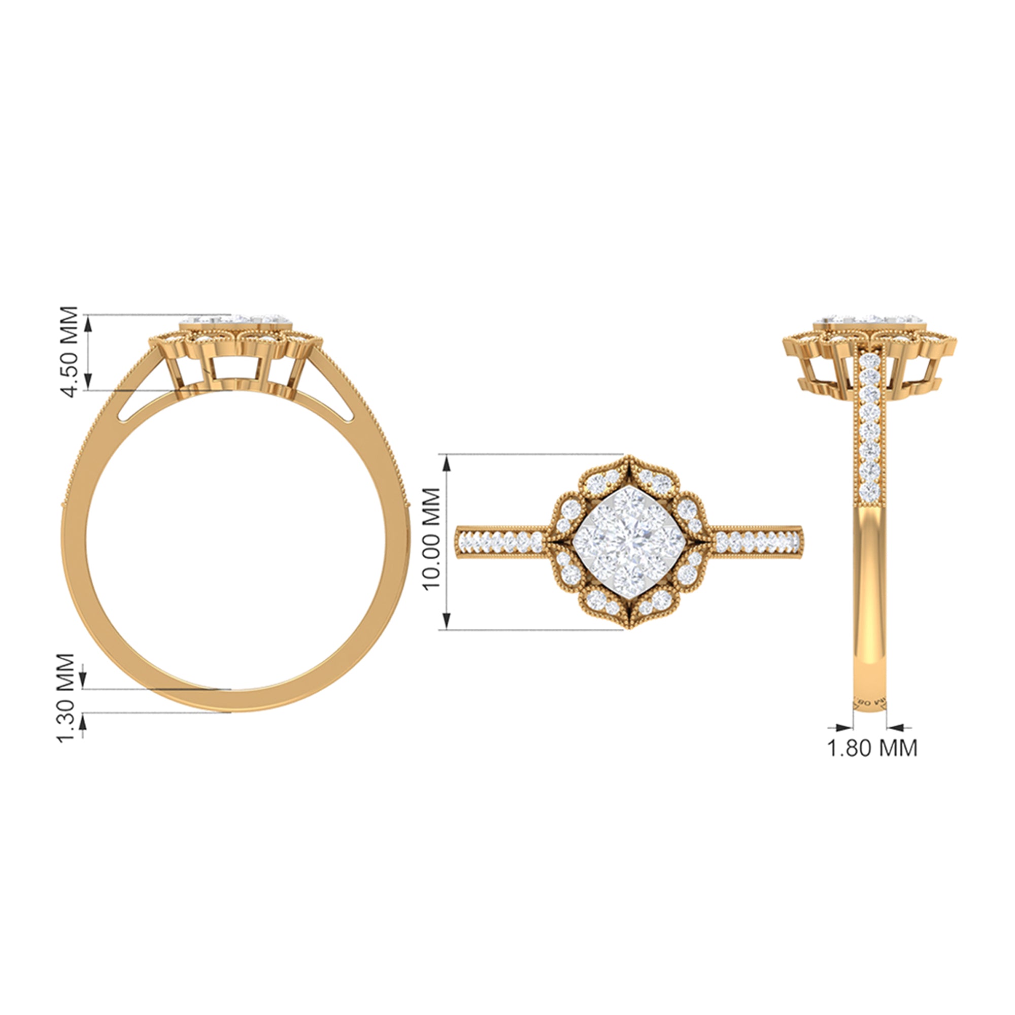 Vintage Inspired Diamond Halo Engagement Ring In Illusion Setting Natural - ( HI-SI ) - Rosec Jewels