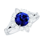 Certified 2.7 Carat Lab Grown Blue Sapphire Flower Engagement Ring with Diamond AAAA - Rosec Jewels