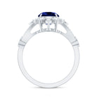 Certified 2.7 Carat Lab Grown Blue Sapphire Flower Engagement Ring with Diamond AAAA - Rosec Jewels