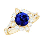 Certified 2.7 Carat Lab Grown Blue Sapphire Flower Engagement Ring with Diamond AAAA - Rosec Jewels