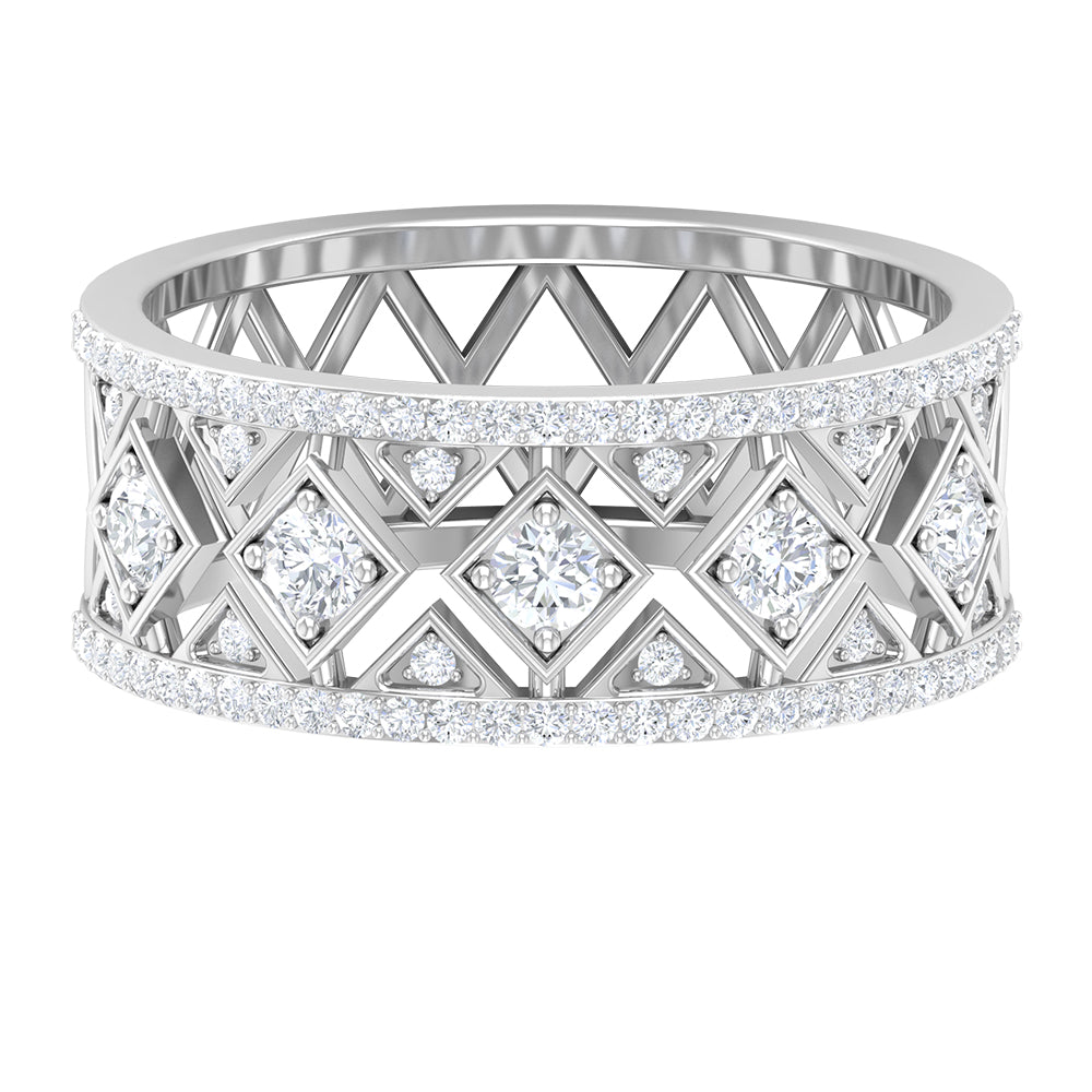 3/4 CT Vintage Inspired Diamond Wedding Band with Cutwork Details Natural - ( HI-SI ) - Rosec Jewels