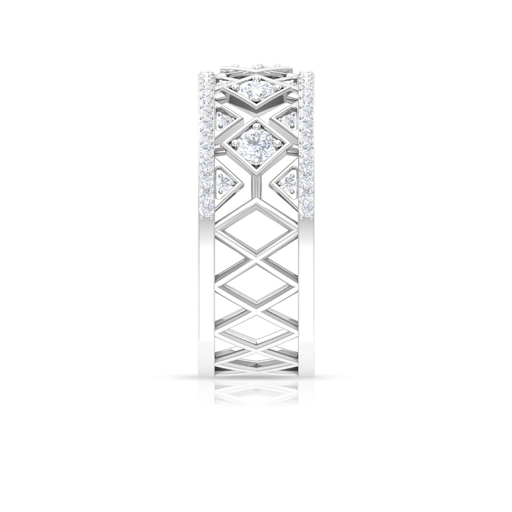 3/4 CT Vintage Inspired Diamond Wedding Band with Cutwork Details Natural - ( HI-SI ) - Rosec Jewels