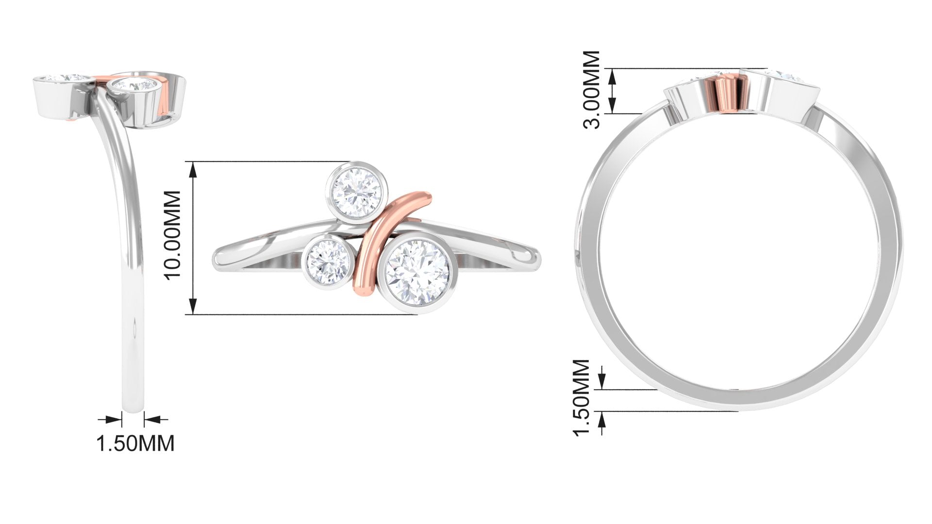 Natural Bezel Set Diamond 3 Stone Promise Ring Natural - ( HI-SI ) - Rosec Jewels