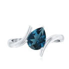 6X8mm Pear Shape London Blue Topaz Solitaire Ring with Bypass Shank AAA - Rosec Jewels