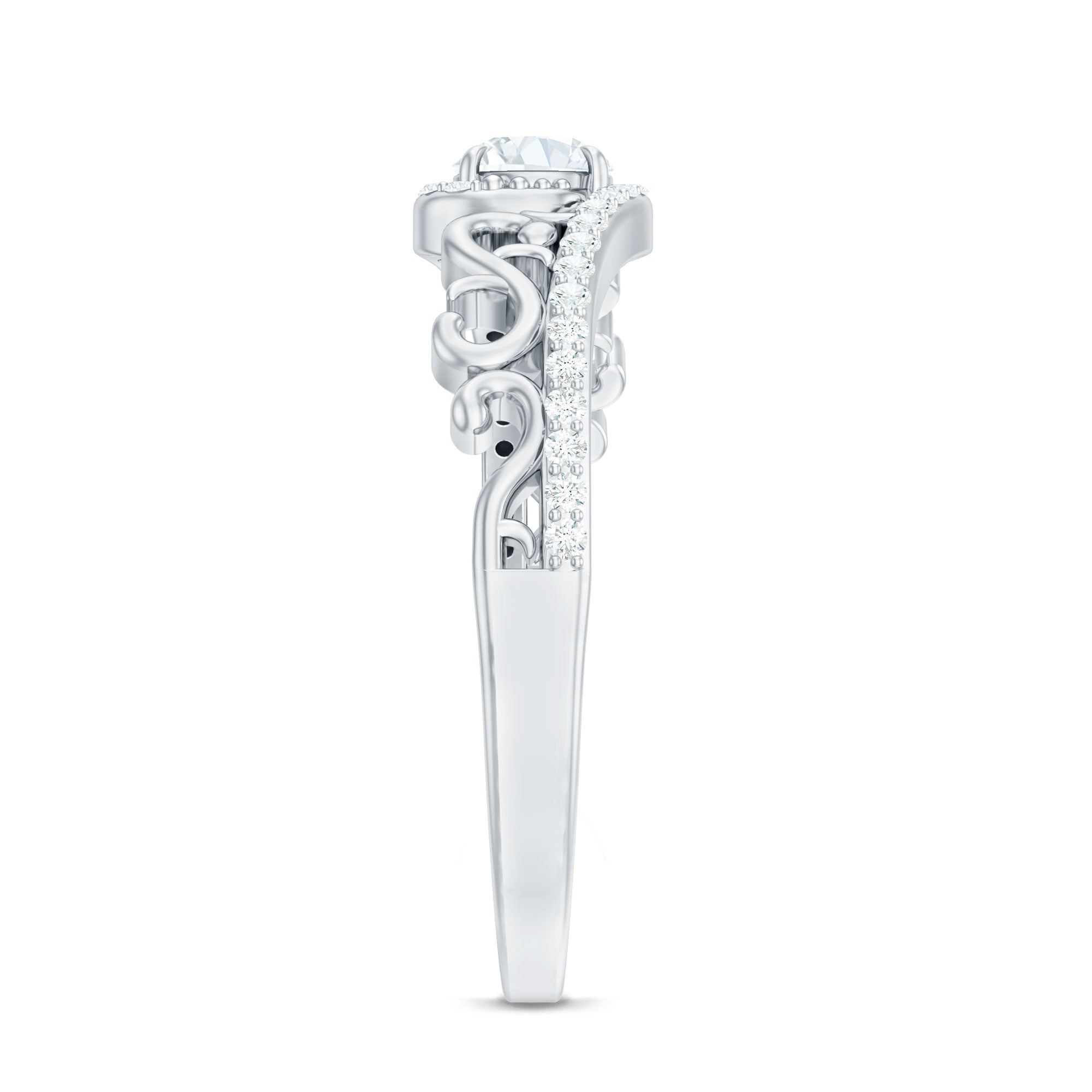 Vintage Style Diamond Engagement Ring with Bypass Shank Natural - ( HI-SI ) - Rosec Jewels