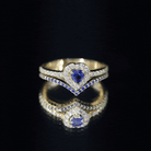 Certified Lab Grown Blue Sapphire Heart Engagement Ring Set with Real Diamond AAAA - Rosec Jewels