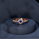 Certified Lab Grown Blue Sapphire Heart Engagement Ring Set with Real Diamond AAAA - Rosec Jewels