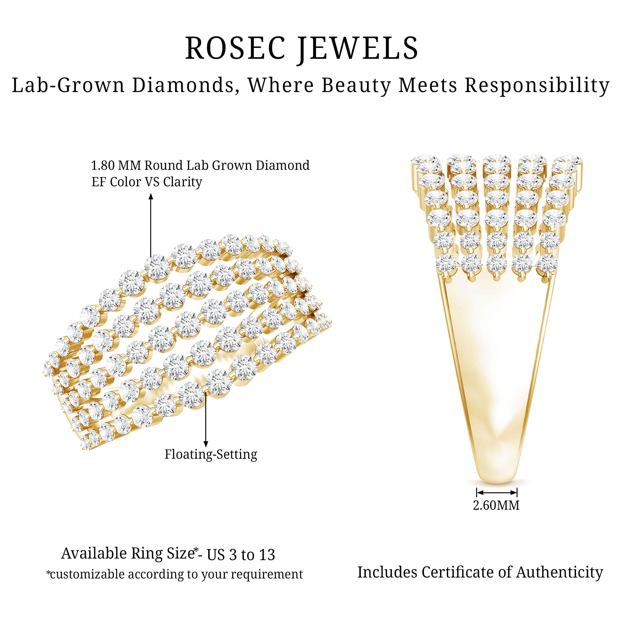 Lab Grown Diamond Statement Wedding Band for Women Lab - ( EF-VS ) - Rosec Jewels
