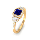 Real Blue Sapphire Princess Cut Blue Sapphire Engagement Ring with Diamond AAA - Rosec Jewels