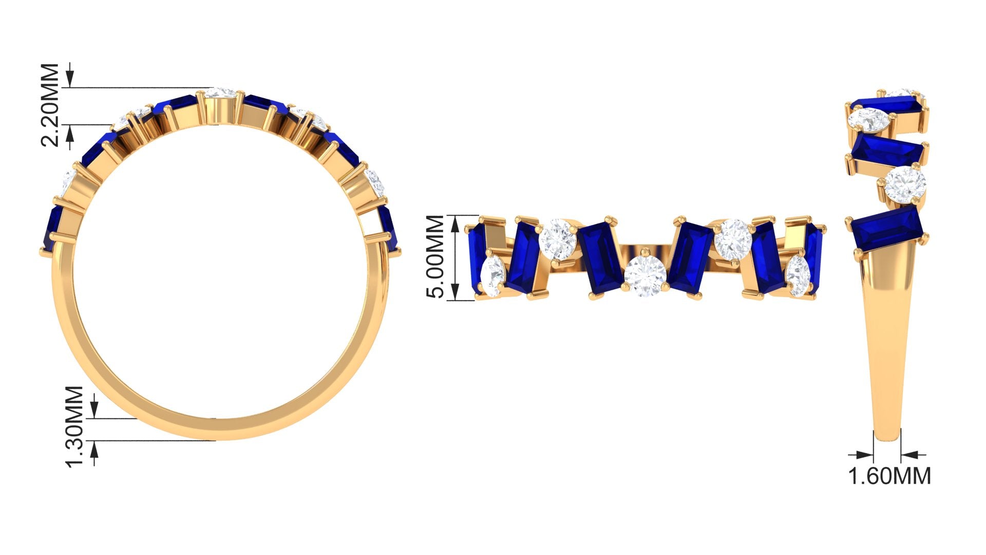 Genuine Baguette Blue Sapphire Half Eternity Ring with Diamond AAA - Rosec Jewels