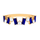 Genuine Baguette Blue Sapphire Half Eternity Ring with Diamond AAA - Rosec Jewels
