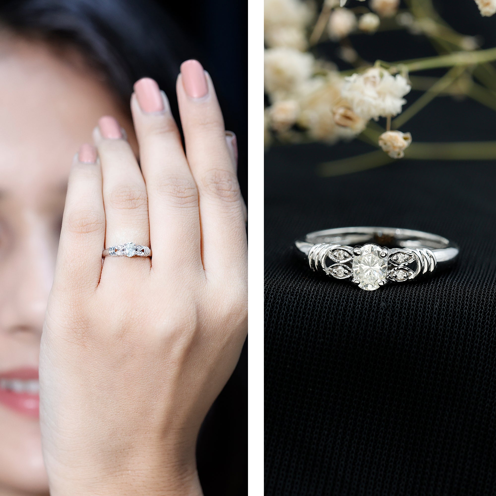 Natural Oval Cut Diamond Solitaire Engagement Ring Natural - ( HI-SI ) - Rosec Jewels