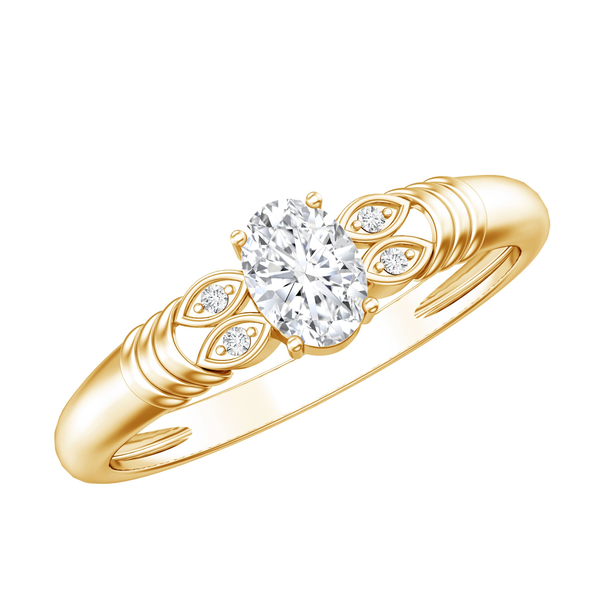 Natural Oval Cut Diamond Solitaire Engagement Ring Natural - ( HI-SI ) - Rosec Jewels