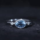 Bezel Set Aquamarine and Diamond East West Engagement Ring AAA - Rosec Jewels