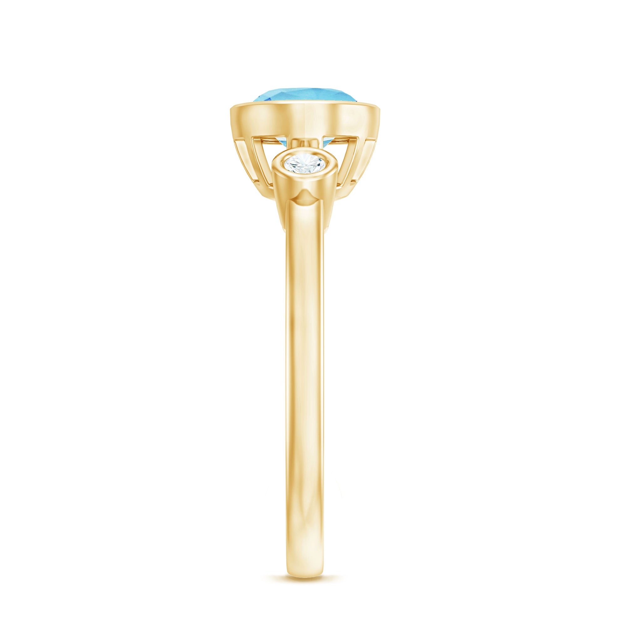 Bezel Set Aquamarine and Diamond East West Engagement Ring AAA - Rosec Jewels