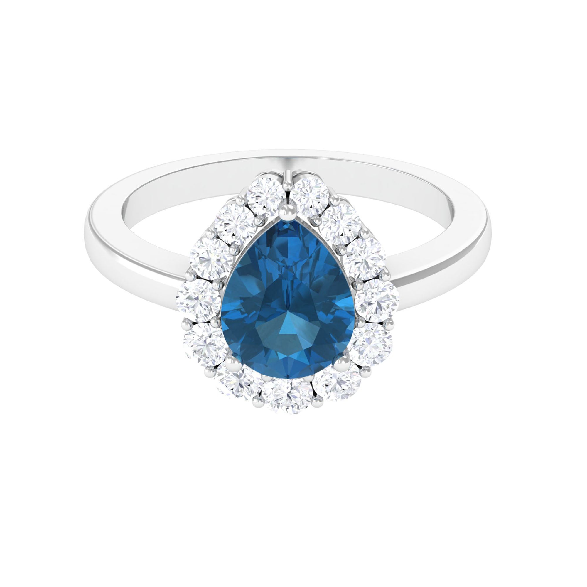 7x10mm Pear Shape London Blue Topaz Halo Engagement Ring with Diamond AAA - Rosec Jewels