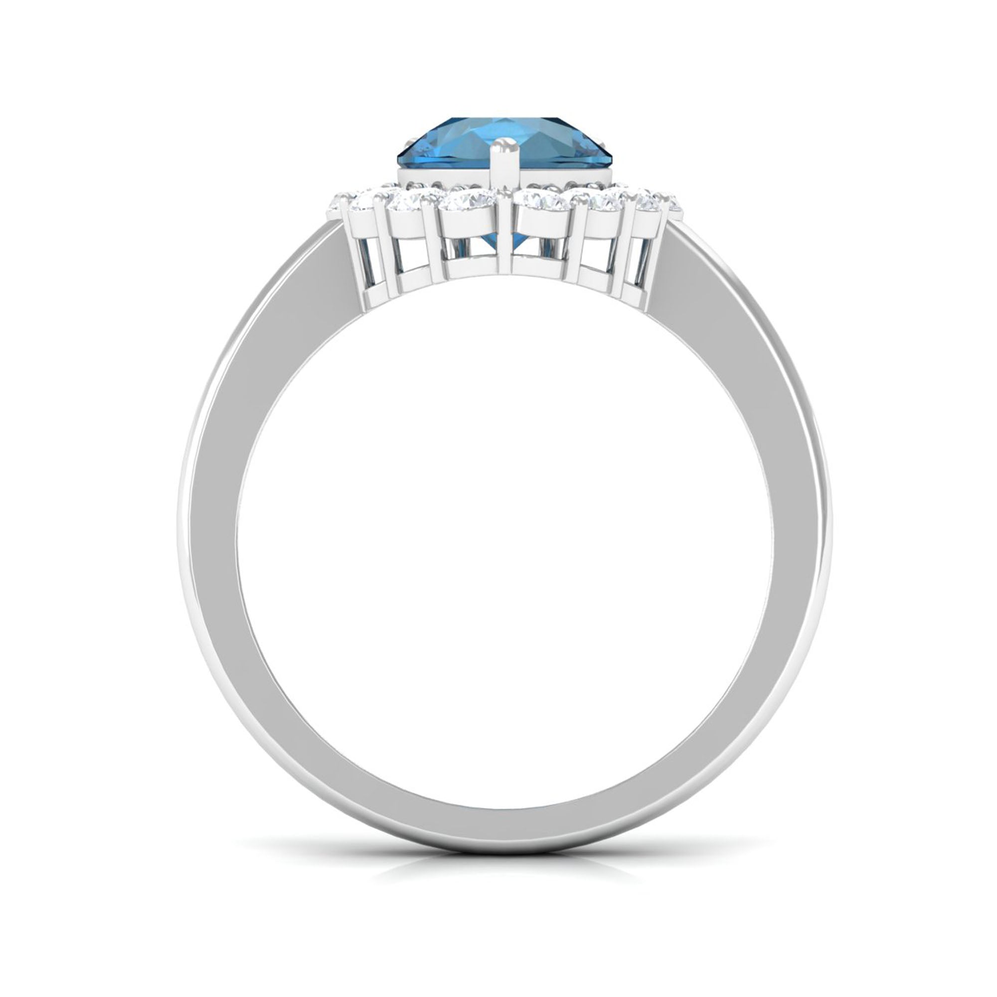7x10mm Pear Shape London Blue Topaz Halo Engagement Ring with Diamond AAA - Rosec Jewels