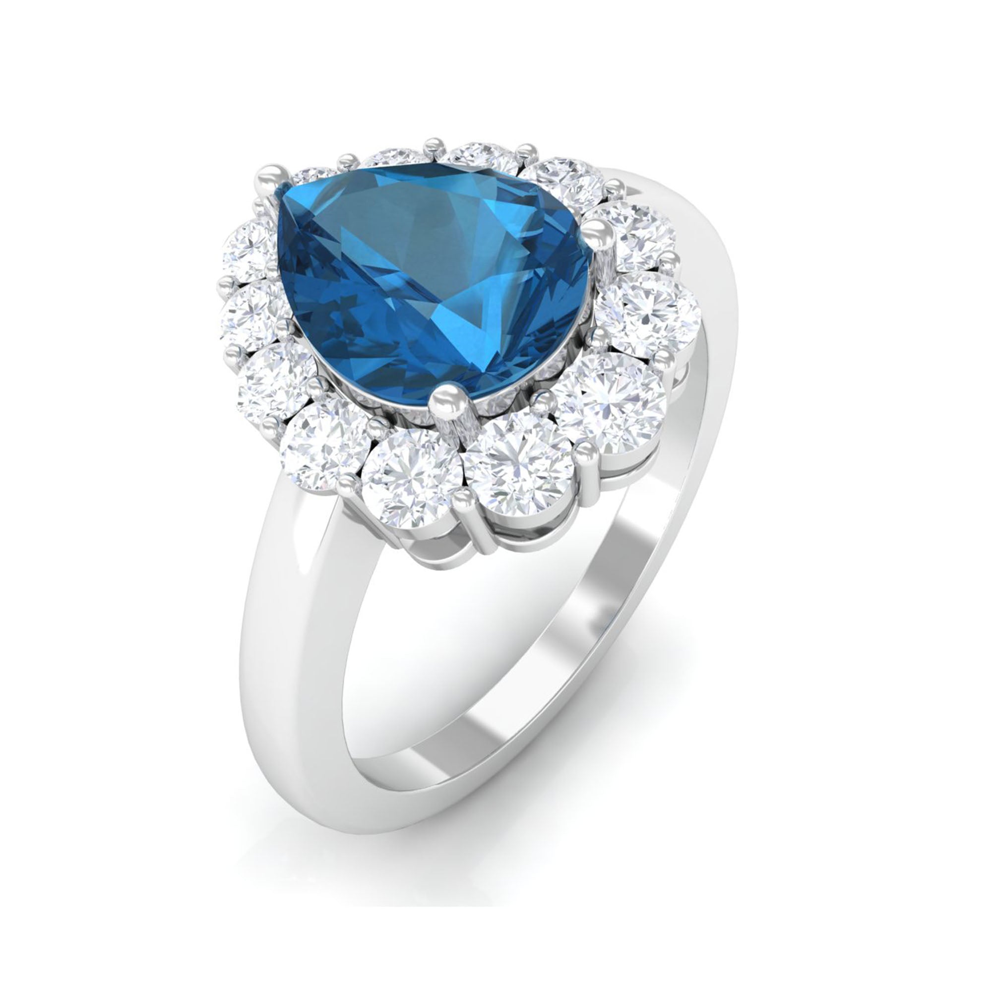 7x10mm Pear Shape London Blue Topaz Halo Engagement Ring with Diamond AAA - Rosec Jewels