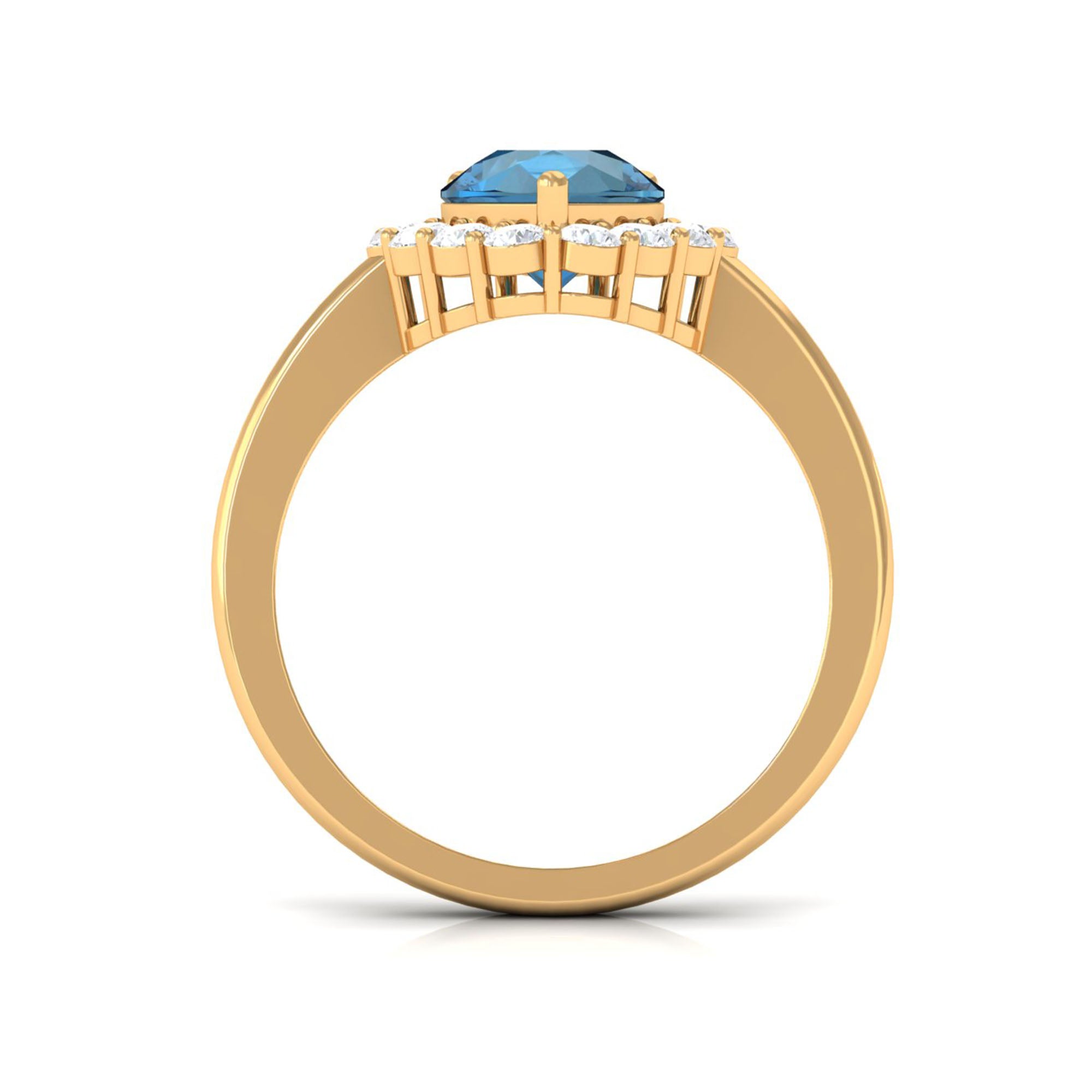 7x10mm Pear Shape London Blue Topaz Halo Engagement Ring with Diamond AAA - Rosec Jewels