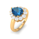 7x10mm Pear Shape London Blue Topaz Halo Engagement Ring with Diamond AAA - Rosec Jewels