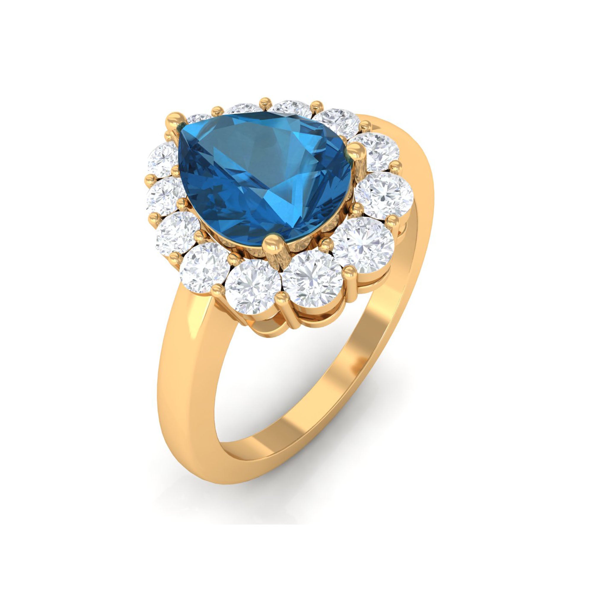 7x10mm Pear Shape London Blue Topaz Halo Engagement Ring with Diamond AAA - Rosec Jewels
