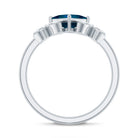 6mm Princess Cut London Blue Topaz Floral Engagement Ring with Diamond AAA - Rosec Jewels