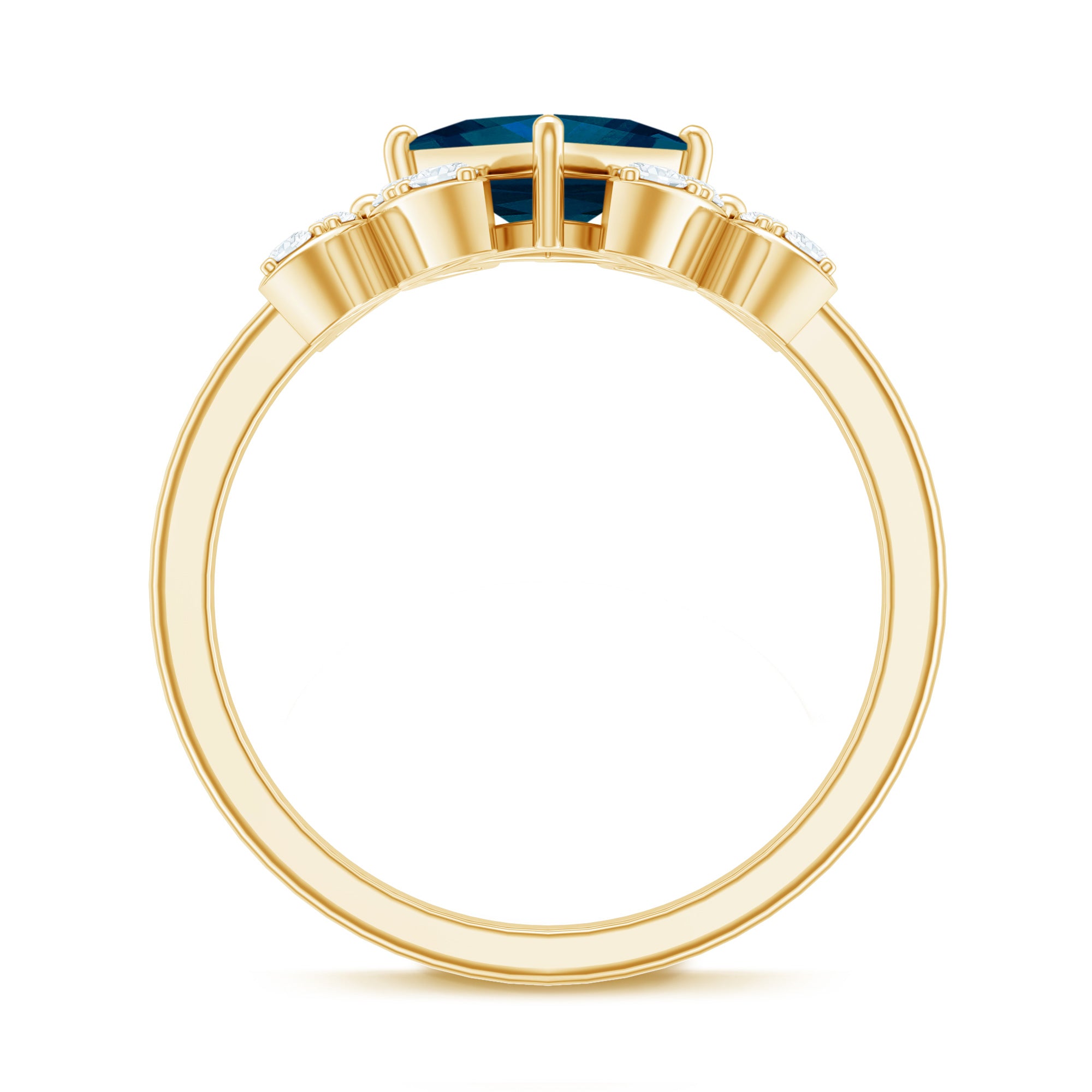 6mm Princess Cut London Blue Topaz Floral Engagement Ring with Diamond AAA - Rosec Jewels