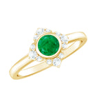 Natural Bezel Set 5mm Emerald Flower Engagement Ring with Diamond AAA - Rosec Jewels