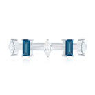 Baguette London Blue Topaz and Marquise Diamond Half Eternity Ring AAA - Rosec Jewels