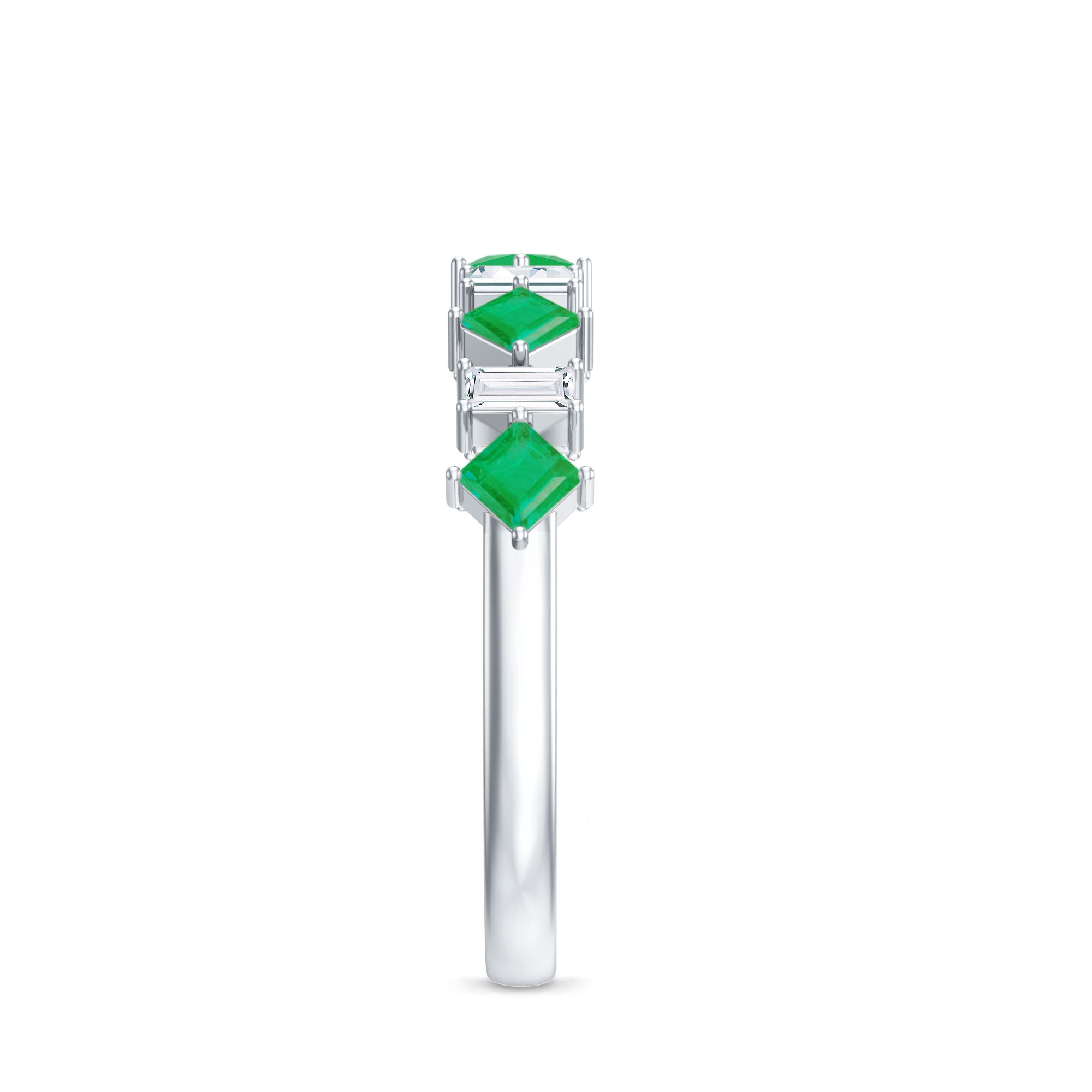Certified Real Princess Cut Emerald Half Eternity Anniversary Ring AAA - Rosec Jewels