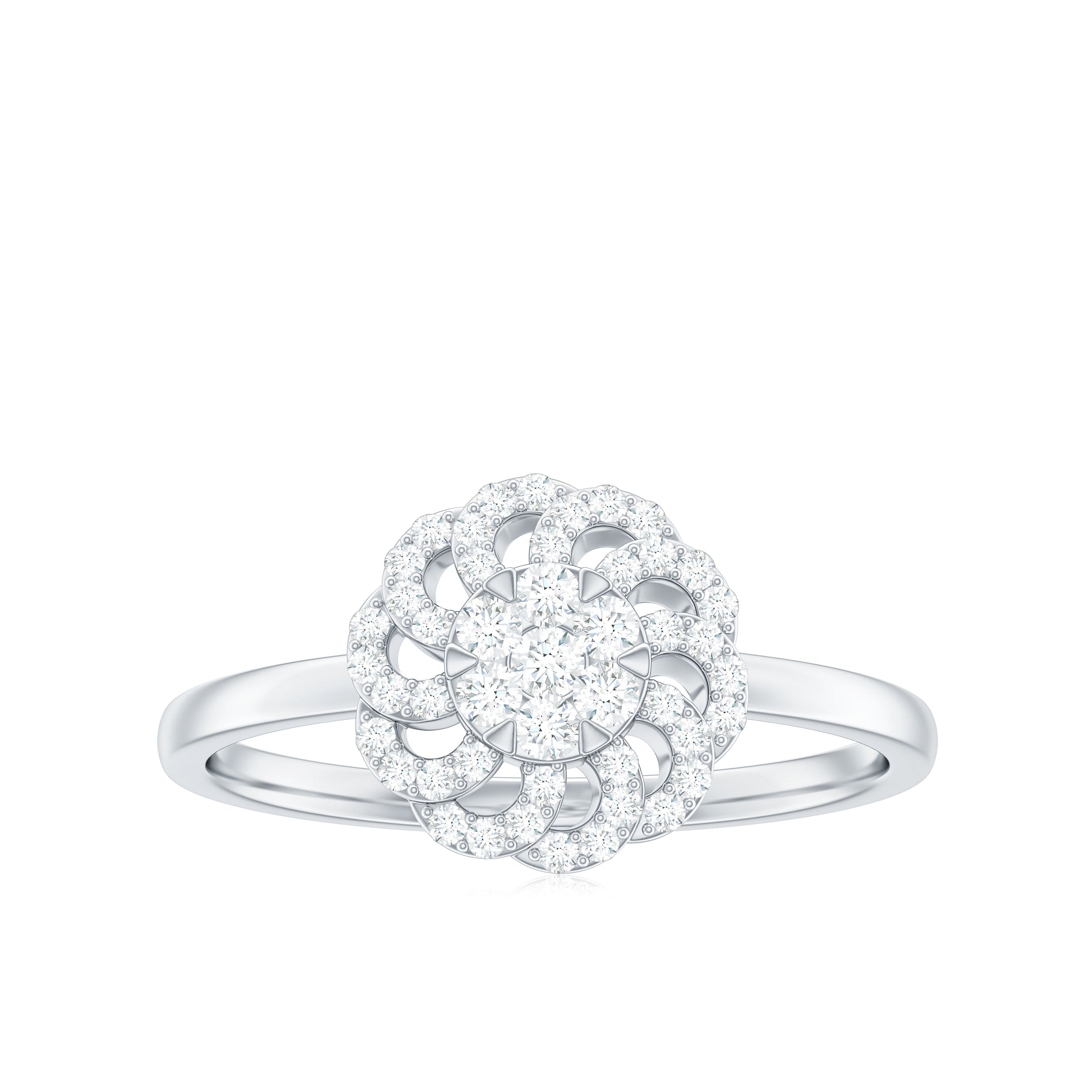 Certified Natural Diamond Flower Engagement Ring in Illusion Set Natural - ( HI-SI ) - Rosec Jewels