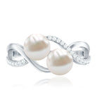 Rosec Jewels-Cultured Freshwater Pearl Toi Et Moi Engagement Ring with Diamond