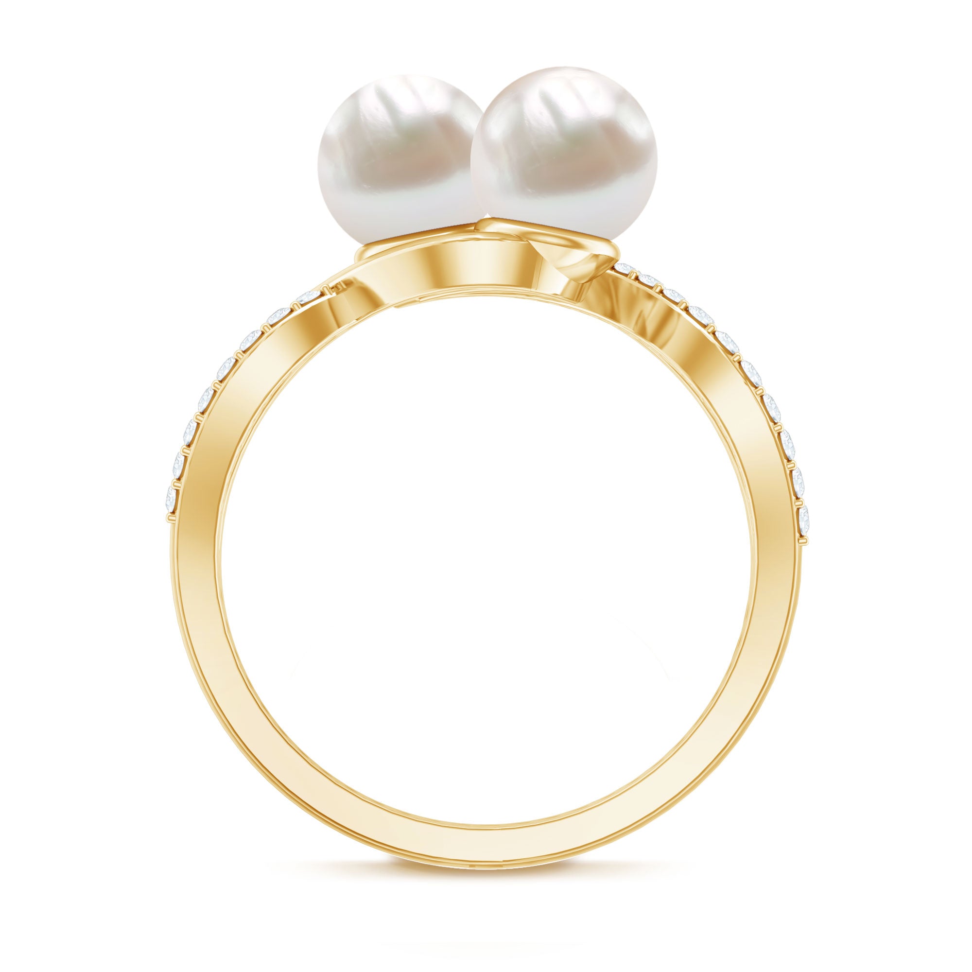 Rosec Jewels-Cultured Freshwater Pearl Toi Et Moi Engagement Ring with Diamond