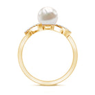 Freshwater Pearl Solitaire Crossover Engagement Ring with Diamond AAA - Rosec Jewels