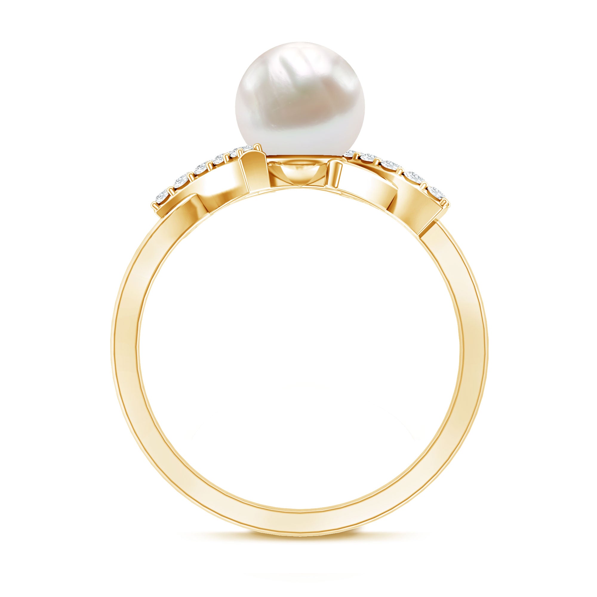 Freshwater Pearl Solitaire Crossover Engagement Ring with Diamond AAA - Rosec Jewels