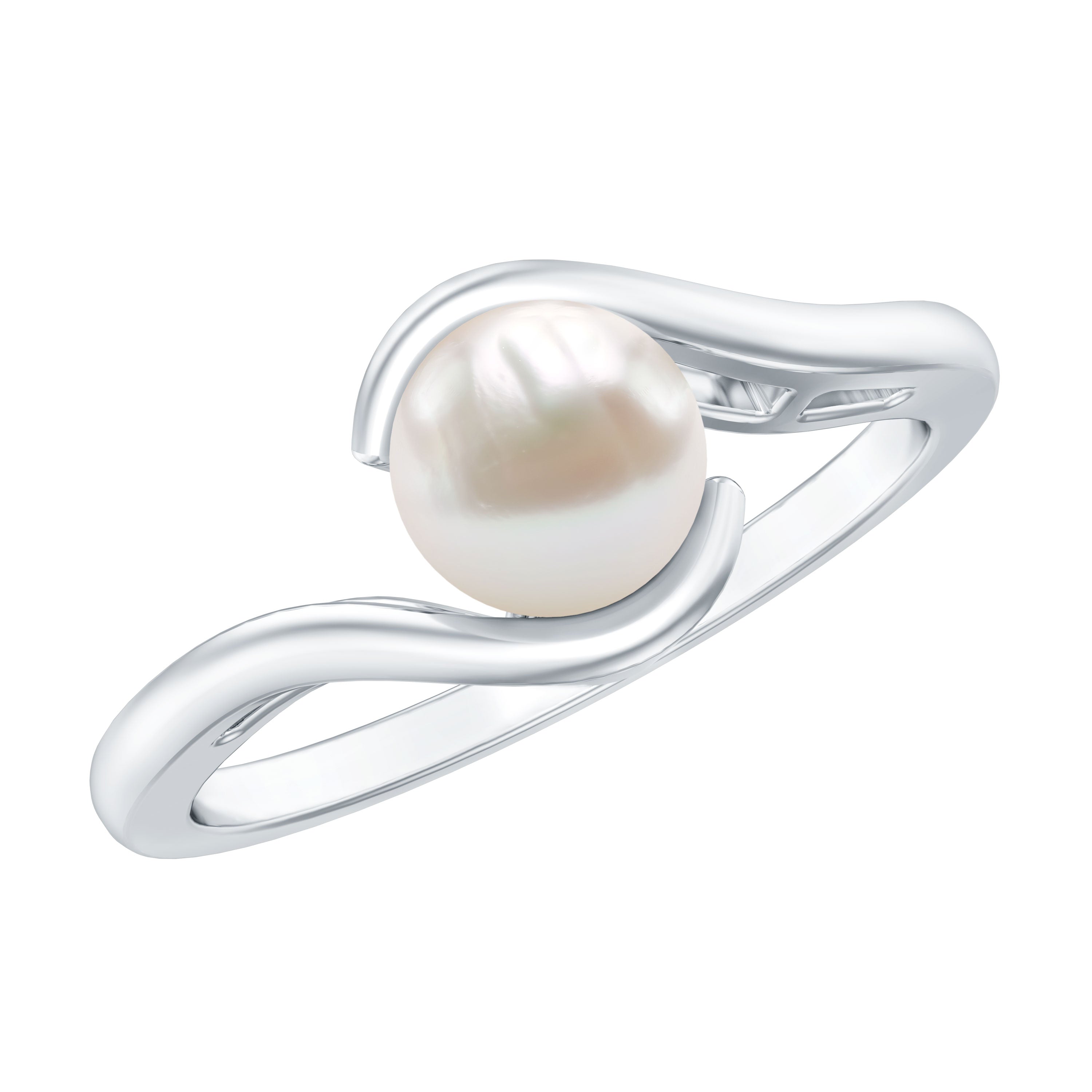 Cultured 2.2 Carat Freshwater Pearl Engagement Ring with Bypass Shank AAA - Rosec Jewels