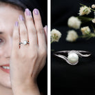 Cultured 2.2 Carat Freshwater Pearl Engagement Ring with Bypass Shank AAA - Rosec Jewels