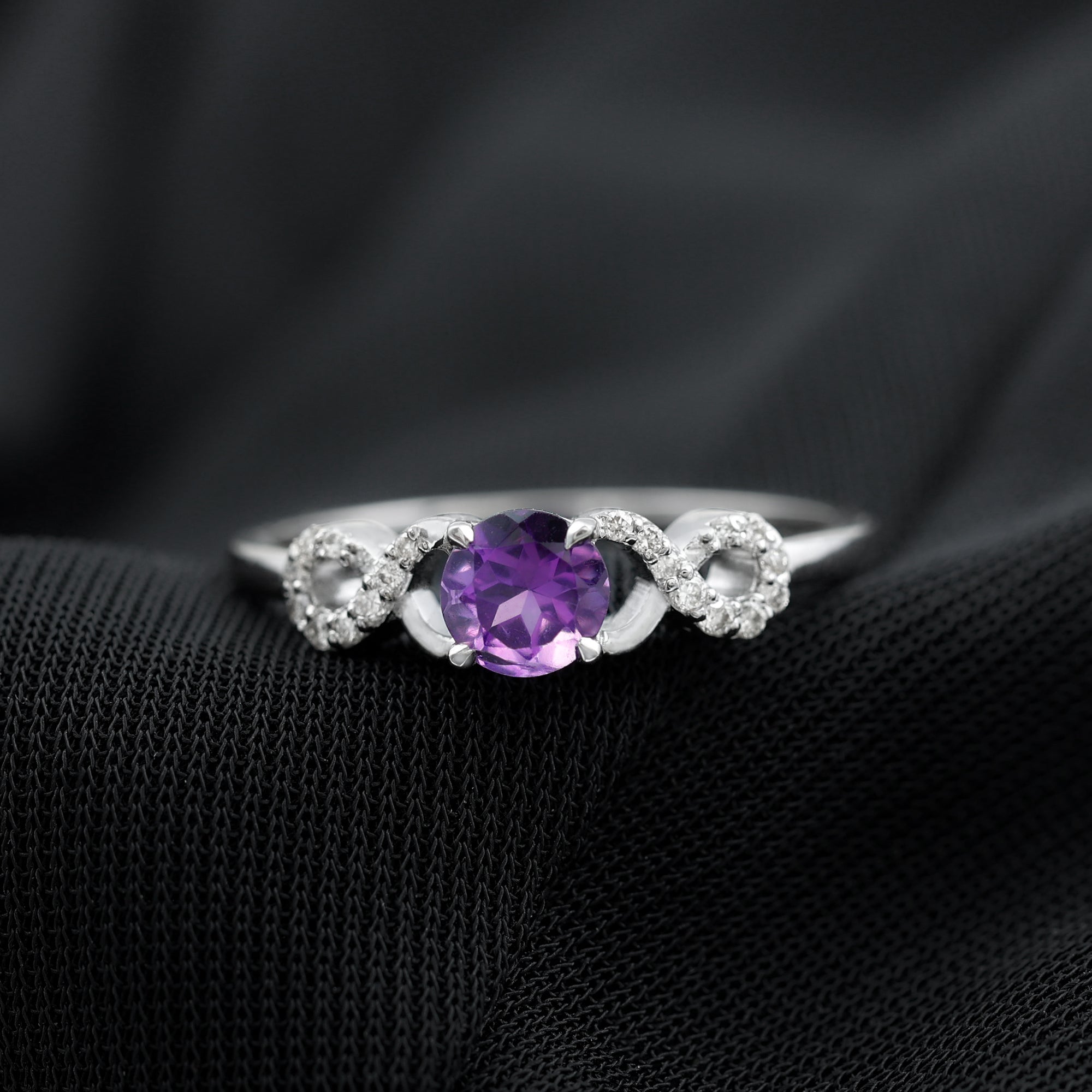 Rosec Jewels-Natural Amethyst Engagement Ring with Diamond Infinity Knot